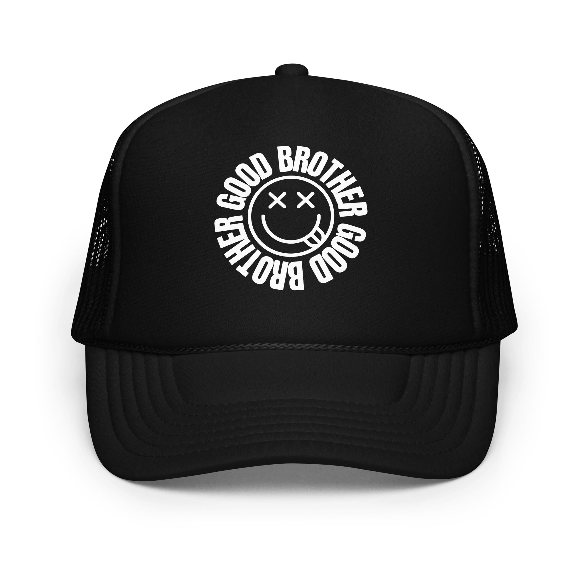 Goodbrother 5-panel foam trucker hat in black — front