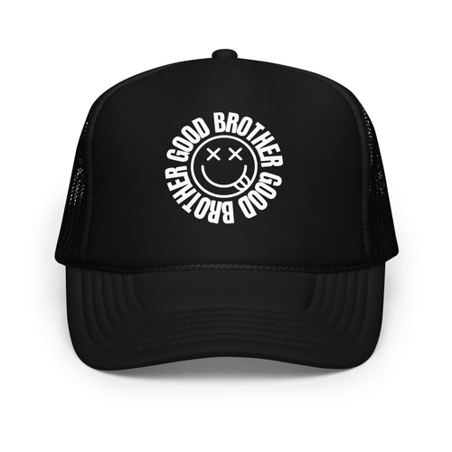 Goodbrother 5-panel foam trucker hat in black — front