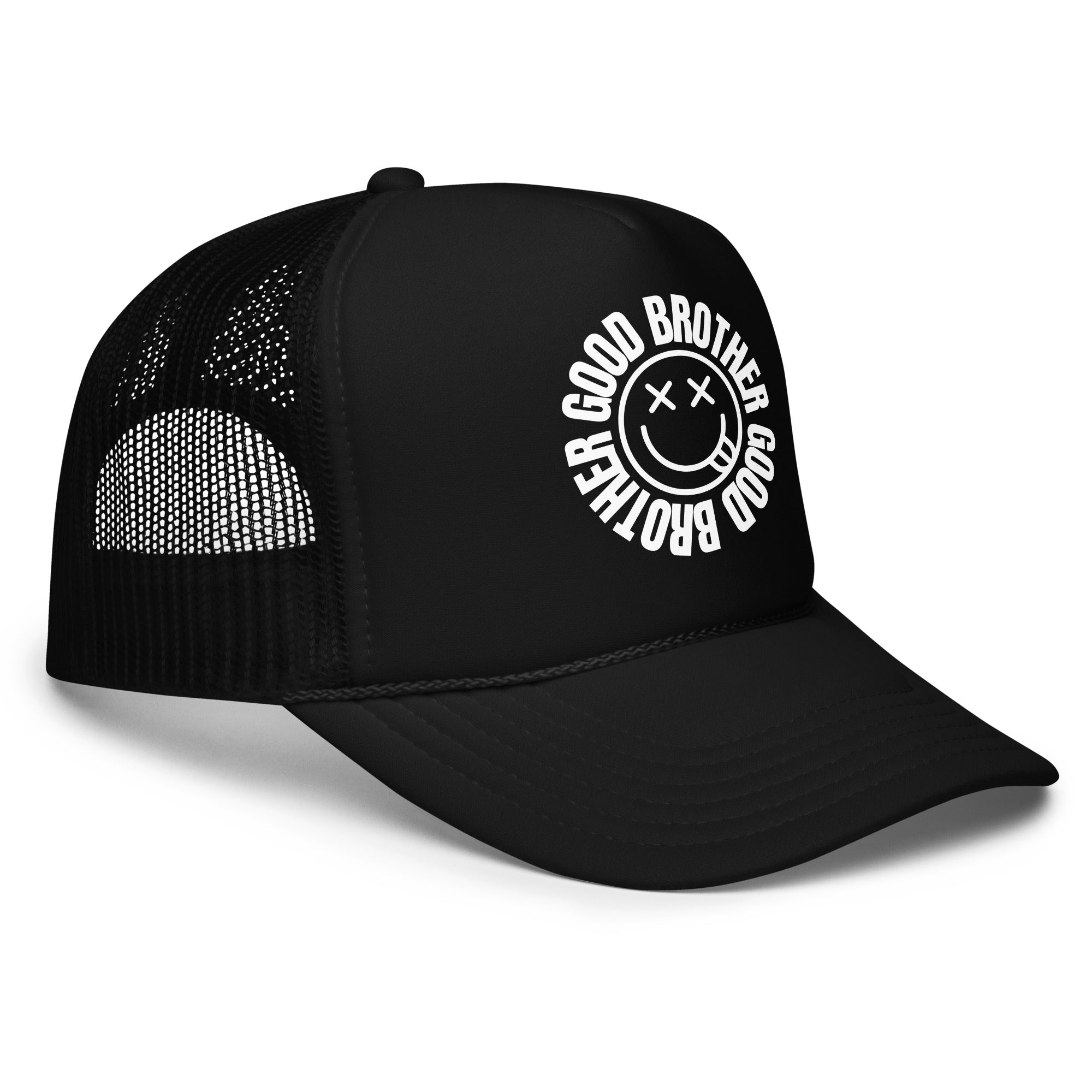 Goodbrother foam trucker hat in black — side view
